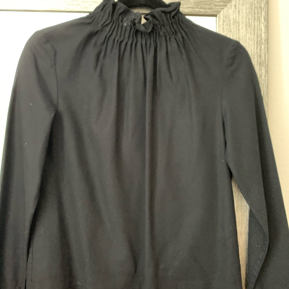 COS Black Ruched Tie Front Long Sleeve Blouse